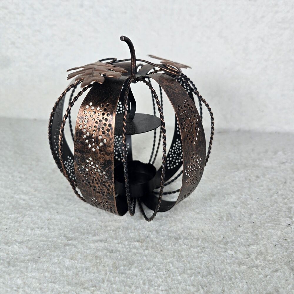 Bronze Metal Pumpkin Tea Light Votive Candle Holder HALLOWEEN Fall 6"